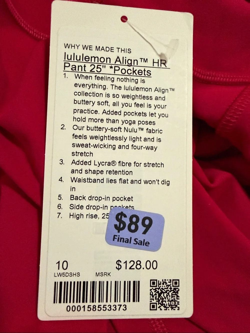 Lululemon - Align High Rise Pant 25” *Pockets - Size 10 - NWT